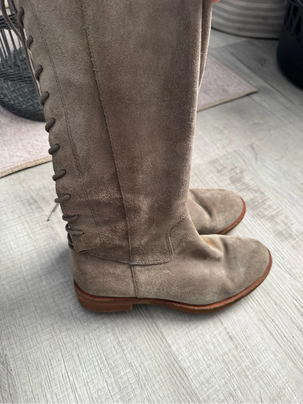 Sofft Women’s Taupe Suede Knee-High Lace-Up Boots